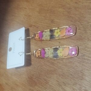 Long Rectangle Handmade Resin Pressed Flower Earrings DD
